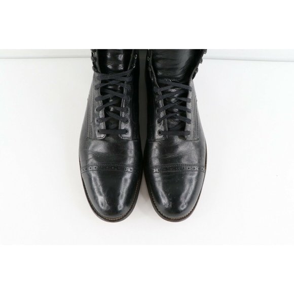 Vintage 80s Rockabilly Mens 10.5 D Distressed Leather Toe Cap Dress Boots Black main image 9